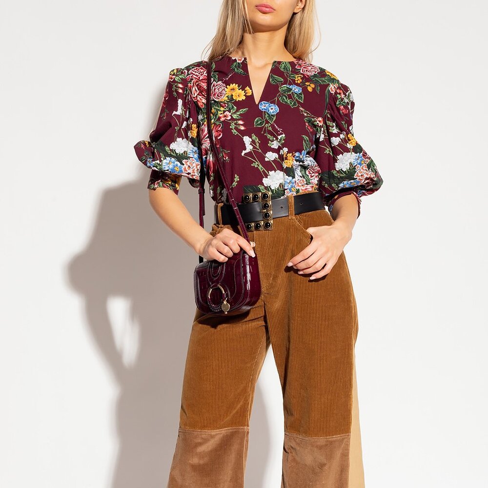 $395 NWOT SEE BY CHLOÉ Floral Print Cotton Top Blouse Size 40 Multicolor - Picture 2 of 16